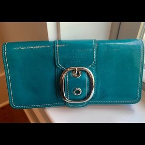 Coach leather teal clutch